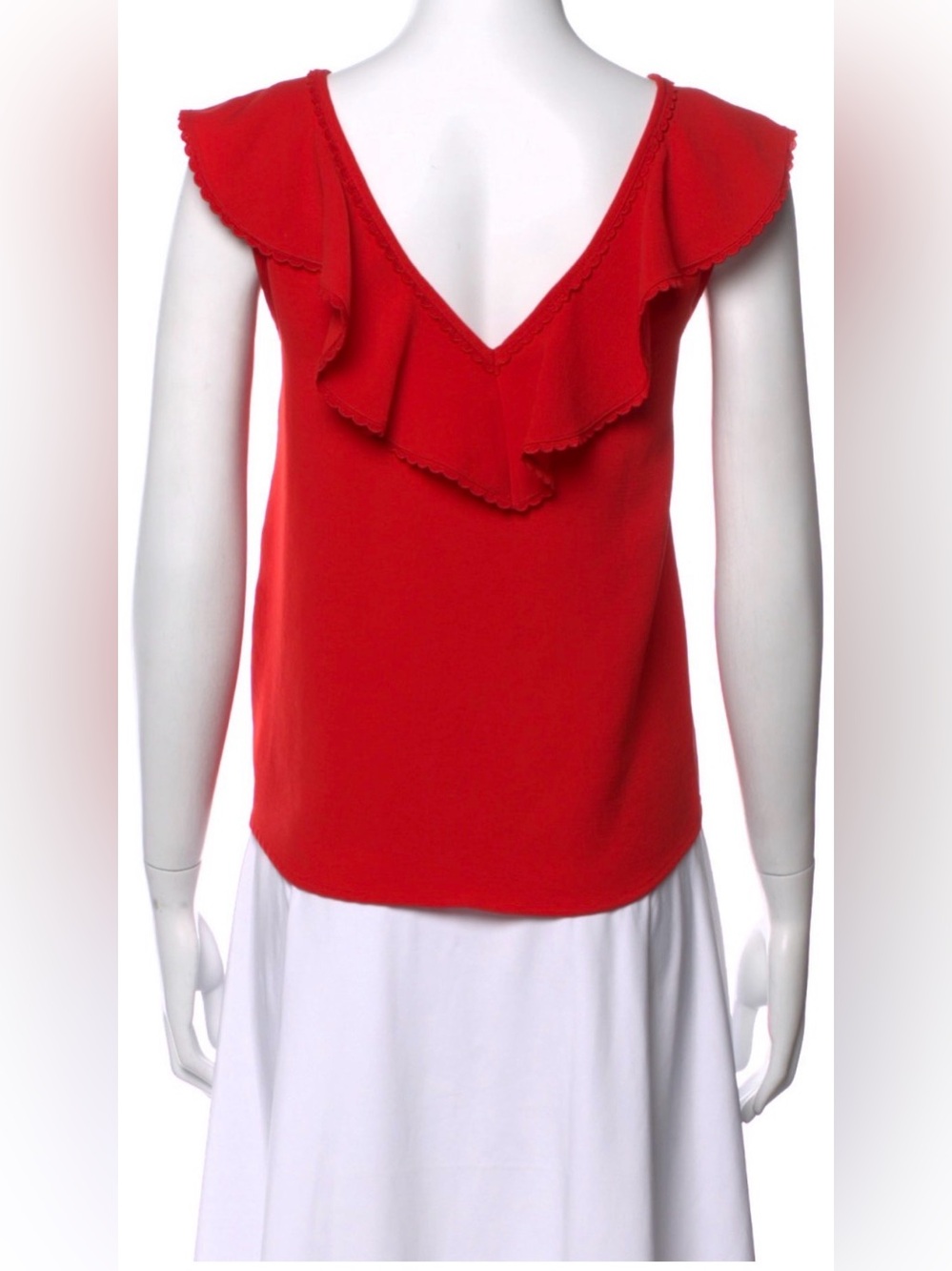 Sezane Red Ruffle V-Neck Tank - Picture 3 of 3